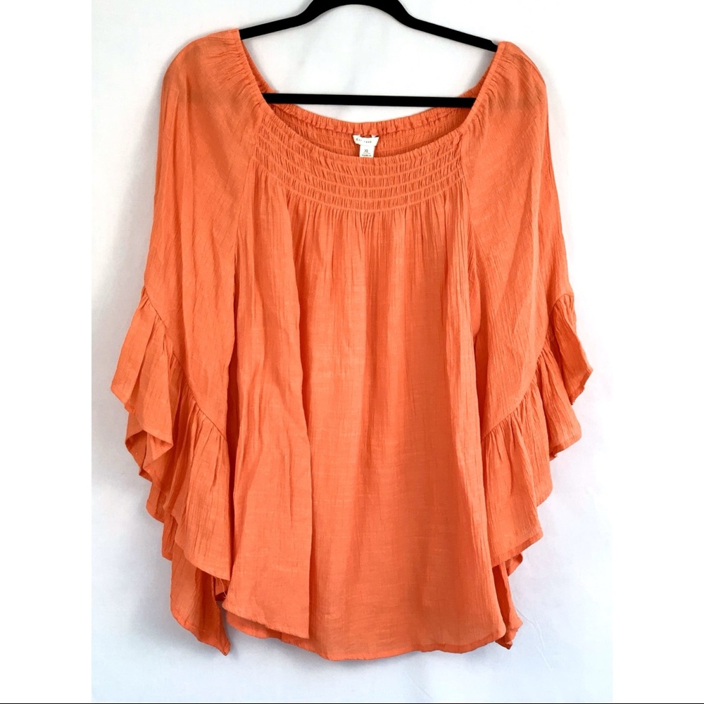 Orange off the shoulder ruffle top